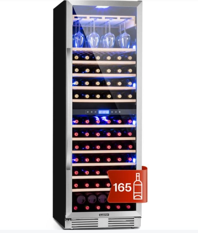 Klarstein Cave a Vin Encastrable, Caves à Vin de Conservation de 433L, Porte en Verre, Cave a Vins à Double Zone, Bar Int/Ext, Frigo Vin Bizone, Cave a Vin de Vieillissement, Cave à Vin 165 Bouteilles